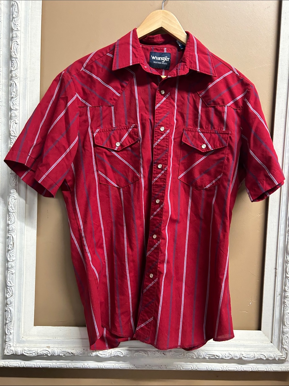 Wrangler Red Short-Sleeve Striped Western Shirt